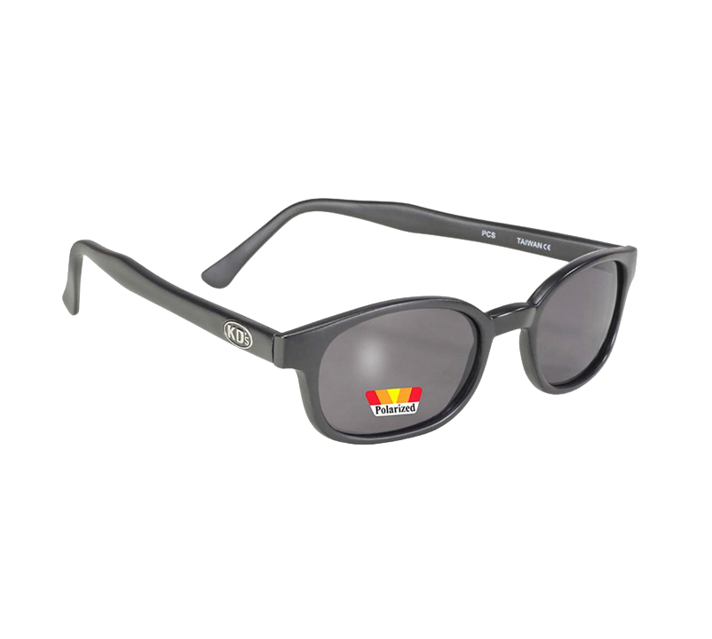 Lunettes de soleil X-KD's 10019 avec monture noir mat et verres gris polarisés.